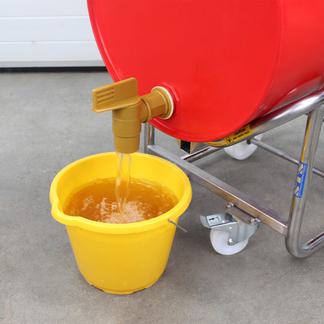 The contents of a drum are decanted into a bucket using an STS manual handling drum cradle.