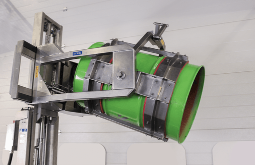 Large steel 55-gallon drum - fully supported by the clamping pads.