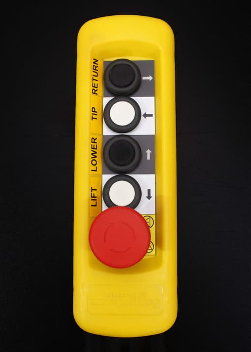 Image of pendant controller on the stainless steel drum dumper