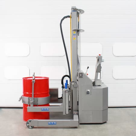 Telescopic power drive stainless steel drum tipper with dual controls