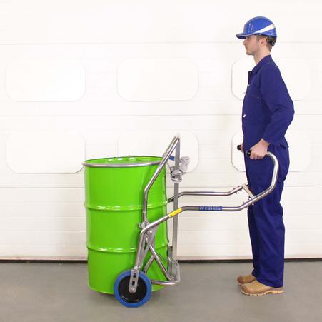 An operator moves a drum with the STS Drum Trolley