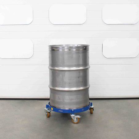 Stainless steel oil drum on a oil drum dolly