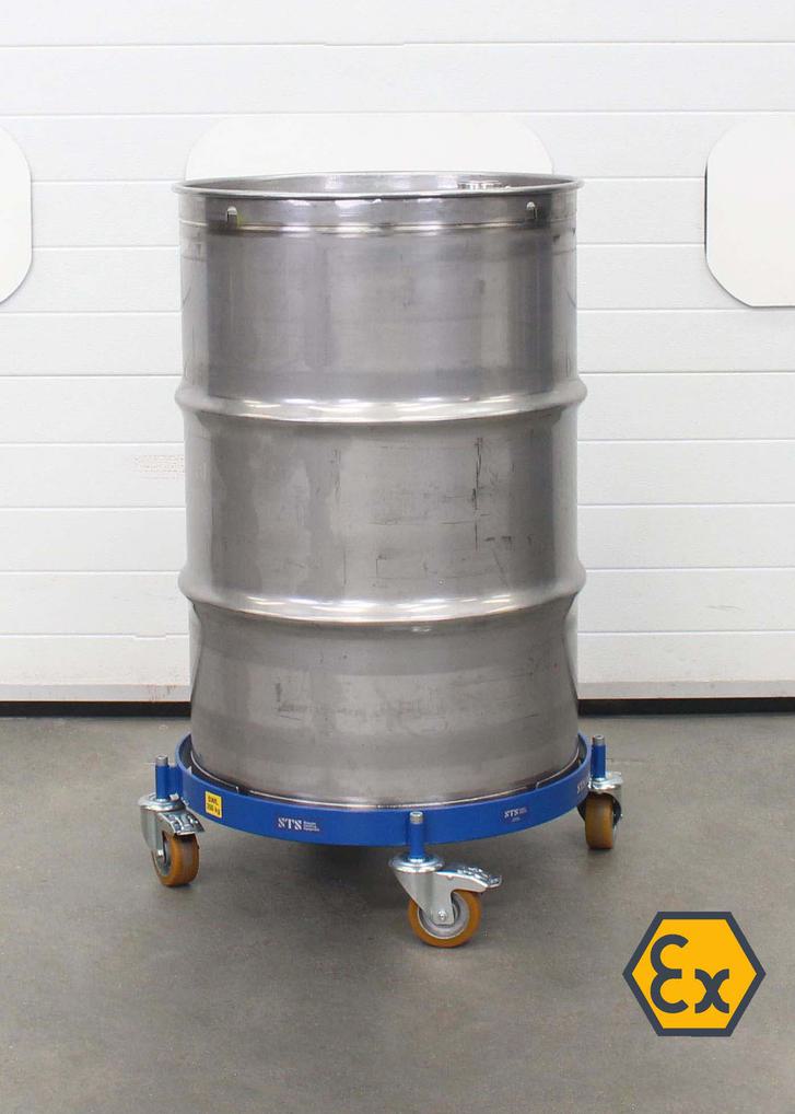 ATEX and UKEX oil drum dolly suitable for hazardous and zoned areas.