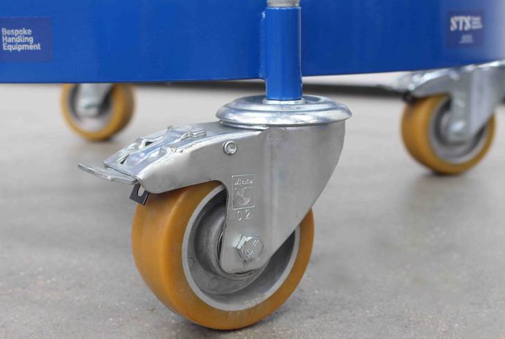 High quality wheel and braked castors fitted to a oil drum dolly.