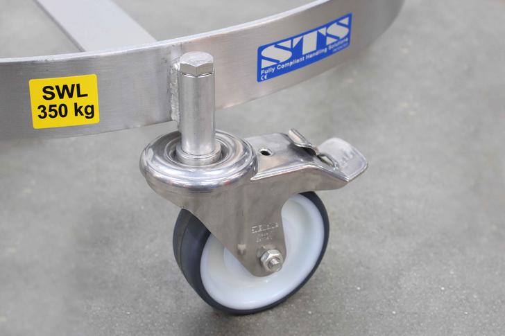 Drum dolly castor brakes for storing in a static position