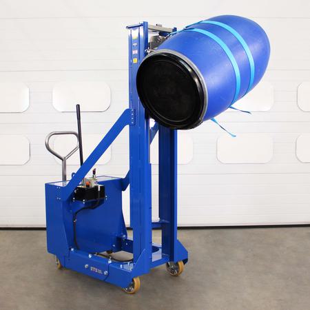 Drum Lifter Dispenser rotating barrel into the horizontal orientation.