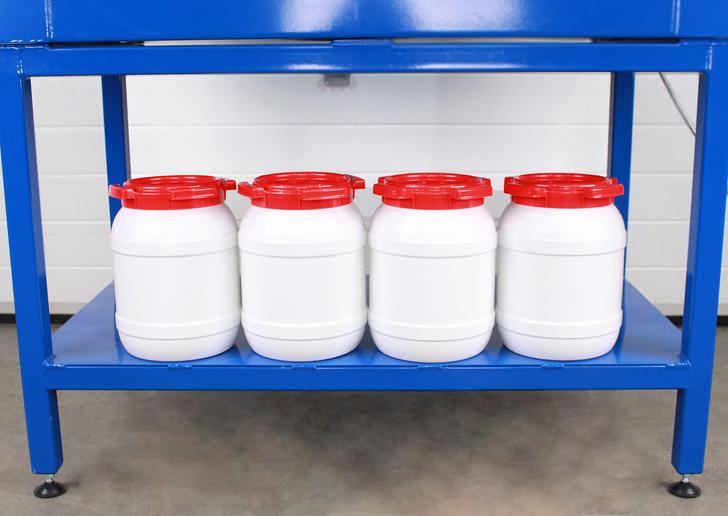 Cabinet with drum rollers, for handling four small drums as shown.