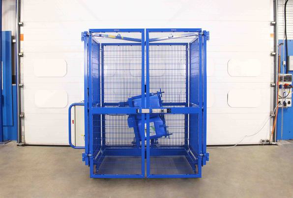 End-over-end tumbling machine designed for use with plastic tubs.