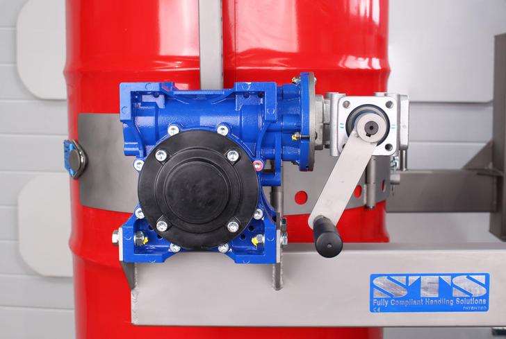 The self-locking gearbox on an STS Universal Drum Rotator.