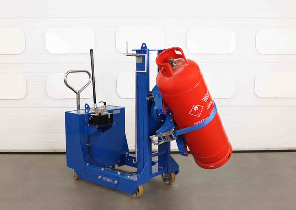 LPG gas cylinder is rotated using the cylinder rotator and mover