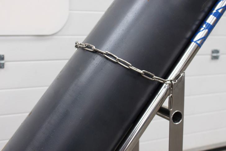 The secured safety chain on the STS Gas Cylinder Trolley