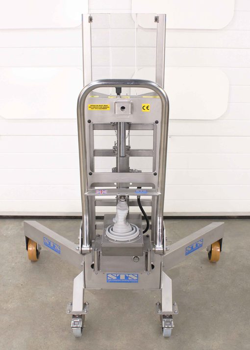 An image of the rear of a stainless steel corner barrel lifter.