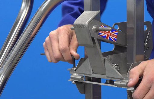 A close up image of the universal drum catch manufactured in 304 grade stainless steel.