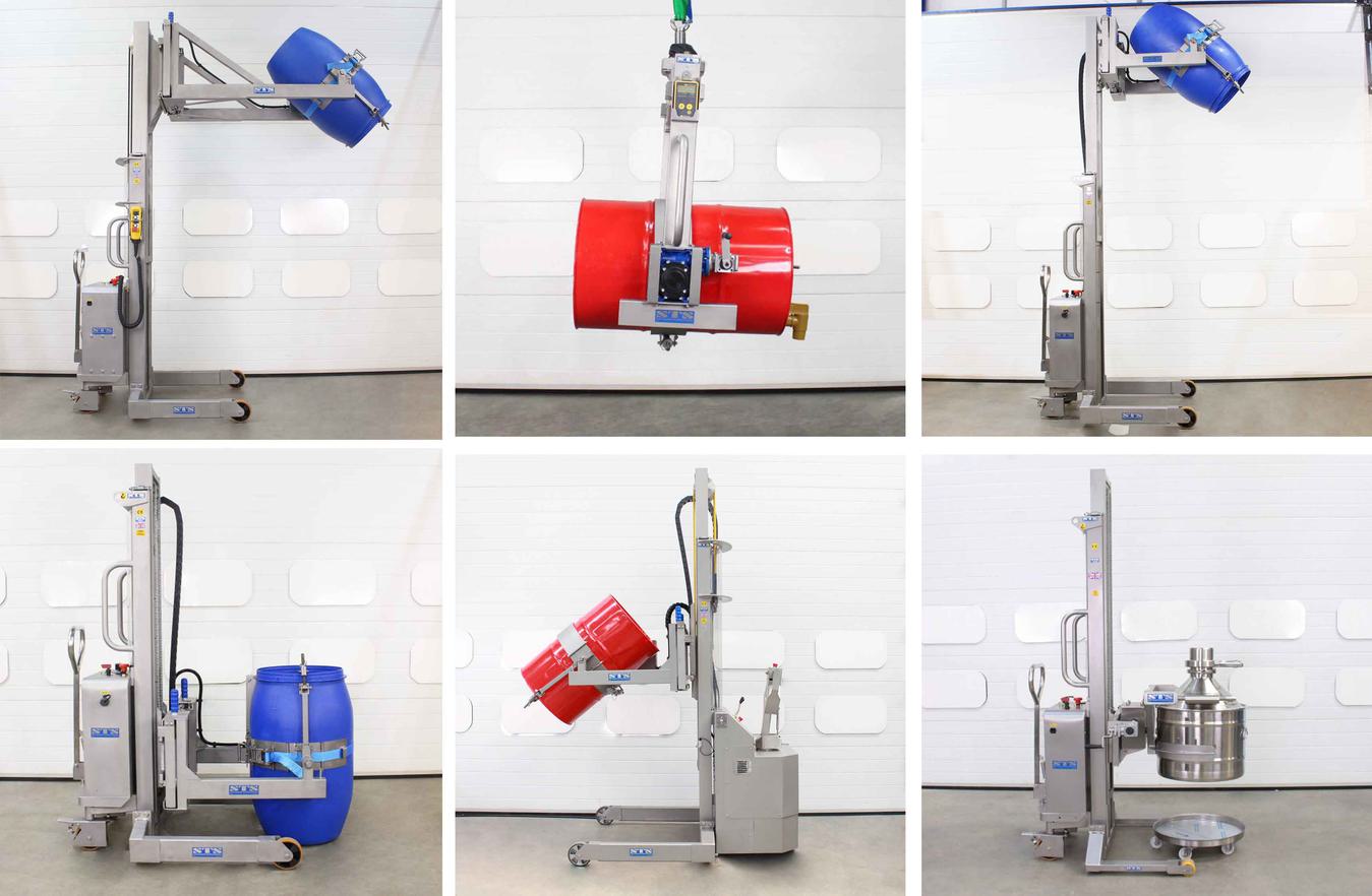 Cross-section view of STS stainless steel drum tippers..